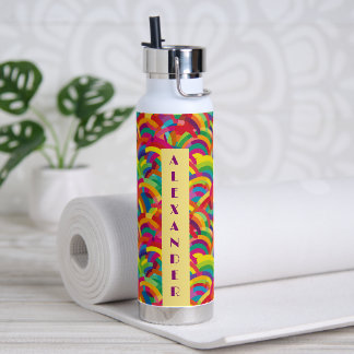 Retro Rainbow No3 patroon Gepersonaliseerde naam Waterfles