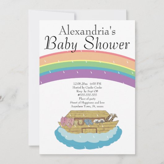 Retro Rainbow Noah's Ark Baby shower Kaart (Voorkant)