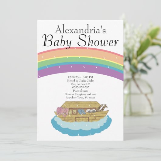 Retro Rainbow Noah's Ark Baby shower Kaart (Staand voorkant)