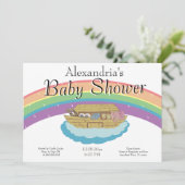 Retro Rainbow Noah's Ark Baby shower Kaart (Staand voorkant)