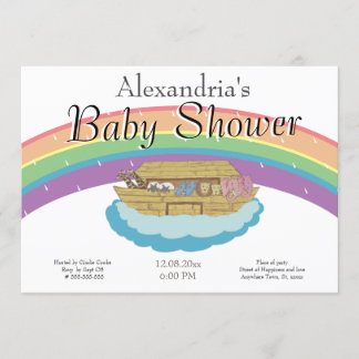 Retro Rainbow Noah's Ark Baby shower Kaart