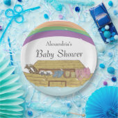 Retro Rainbow Noah's Ark Baby shower Papieren Bordje (Feest)