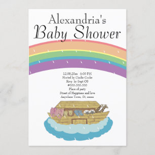 Retro Rainbow Noah's Ark Baby shower-uitnodiging Kaart