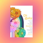 Retro Rainbow Oh Baby Daisy Baby shower Uitnodigin Kaart