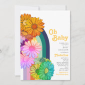 Retro Rainbow Oh Baby Daisy Baby shower Uitnodigin Kaart (Voorkant)