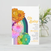 Retro Rainbow Oh Baby Daisy Baby shower Uitnodigin Kaart (Staand voorkant)