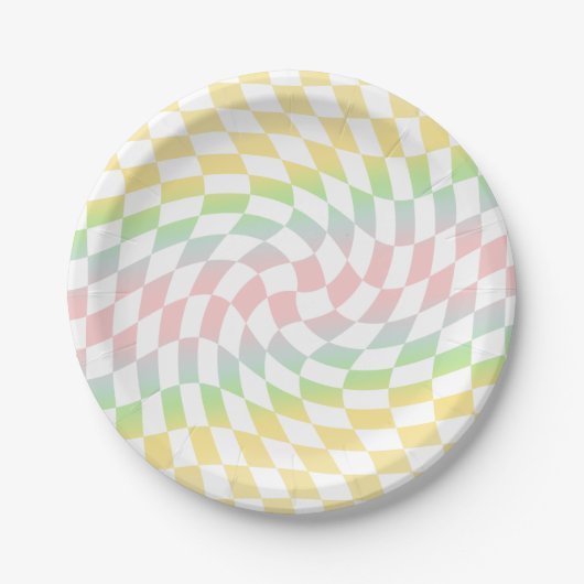 Retro Rainbow Pastel Checkerboard met ketting Papieren Bordje (Voorkant)