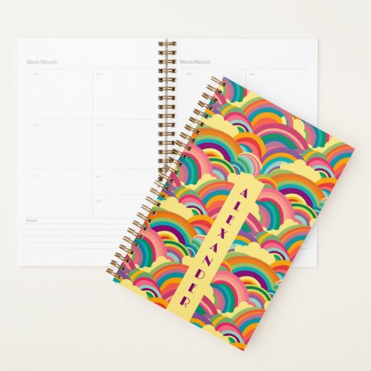 Retro Rainbow patroon Gepersonaliseerde naam Planner (Display)