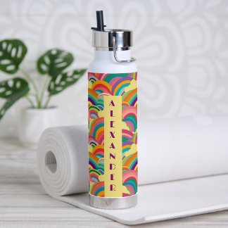 Retro Rainbow patroon Gepersonaliseerde naam Waterfles