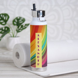 Retro Rainbow patroon No2 Aangepaste naam Waterfles