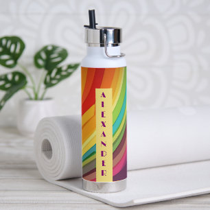 Retro Rainbow patroon No2 Aangepaste naam Waterfles