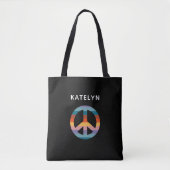 Retro Rainbow Peace Sign Persoonlijke naam Tote Bag (Voorkant)