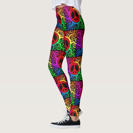Retro Rainbow Peace Signs and Squiggles Yoga Leggings (Links)