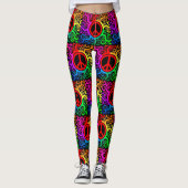 Retro Rainbow Peace Signs and Squiggles Yoga Leggings (Voorkant)