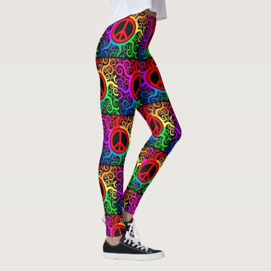 Retro Rainbow Peace Signs and Squiggles Yoga Leggings (Rechts)
