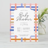 Retro Rainbow Plaid Checkerboard Baby shower Kaart (Staand voorkant)