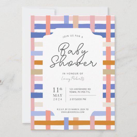 Retro Rainbow Plaid Checkerboard Baby shower Kaart (Voorkant)