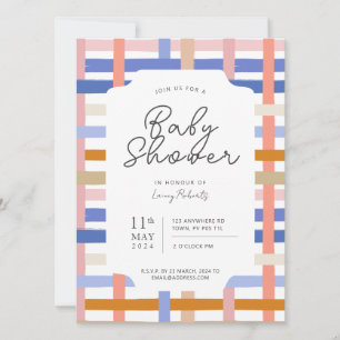 Retro Rainbow Plaid Checkerboard Baby shower Kaart