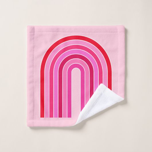 Retro Rainbow Preppy roze en rode Arch Bad Handdoek (Wasdoekje)