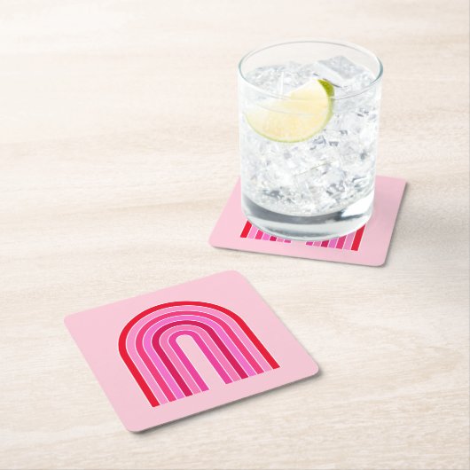 Retro Rainbow Preppy roze en rode Arch Kartonnen Onderzetters (Insitu)