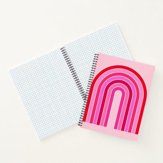 Retro Rainbow Preppy roze en rode Arch Notitieboek (Binnen)