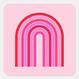Retro Rainbow Preppy roze en rode Arch Vierkante Sticker