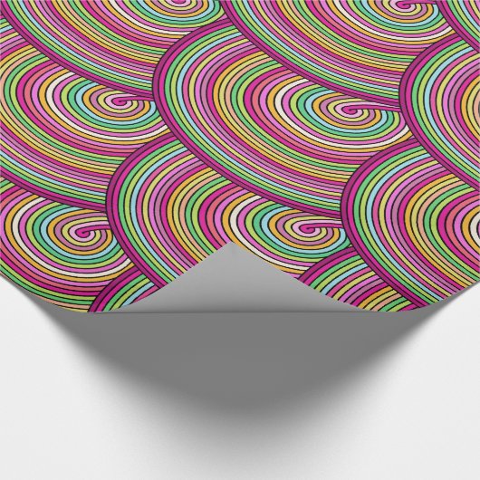 Retro Rainbow Psychedelic Circles Pattern Cadeaupapier (Hoek)