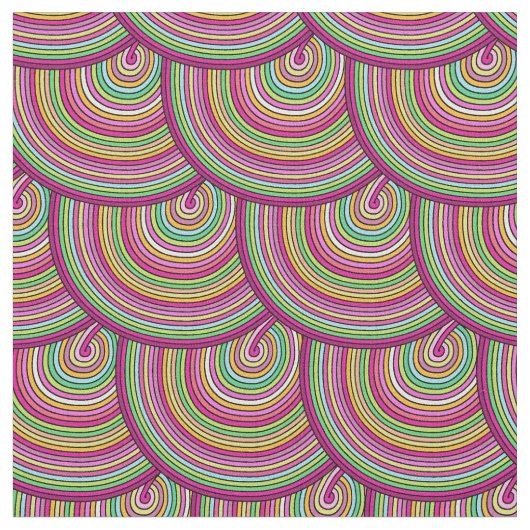 Retro Rainbow Psychedelic Circles Pattern Stof (Close Up)