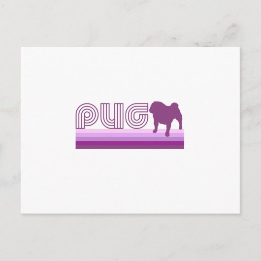 Retro Rainbow Pug in Paars Briefkaart (Voorkant)