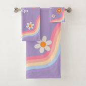 Retro Rainbow purple kids Bad Handdoek (Insitu)