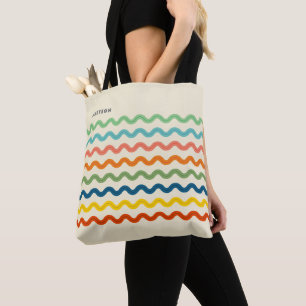 Retro Rainbow Ric Rac Strepen met Naam Tote Bag