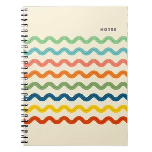 Retro Rainbow Ric Rac Stripes met aangepaste tekst Notitieboek (Voorkant)