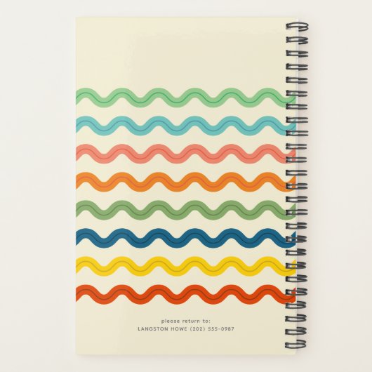 Retro Rainbow Ric Rac Stripes met aangepaste tekst Planner (Achterkant)