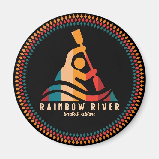 Retro Rainbow River Kayaking Magneet (Voorkant)