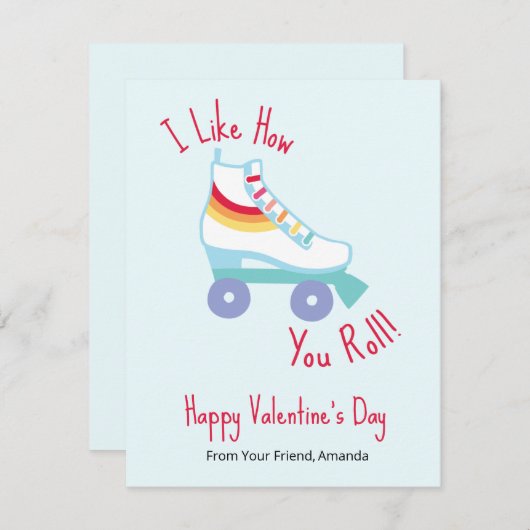 Retro Rainbow Roller Schaats Classroom Valentijn Aankondiging (Voorkant / Achterkant)