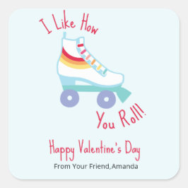 Retro Rainbow Roller Schaats Classroom Valentijn Vierkante Sticker
