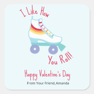 Retro Rainbow Roller Schaats Classroom Valentijn Vierkante Sticker