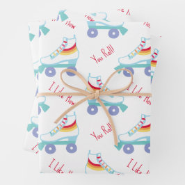 Retro Rainbow Roller Schaats Valentijnsdag Inpakpapier Vel