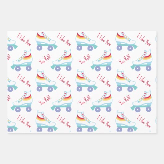 Retro Rainbow Roller Schaats Valentijnsdag Inpakpapier Vel (Voorkant)