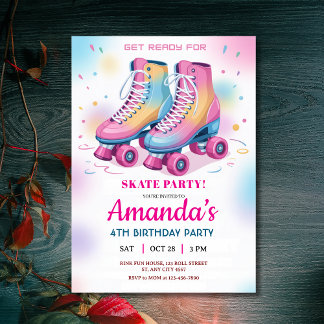 Retro Rainbow Roller Schaats Verjaardagsfeest Kaart