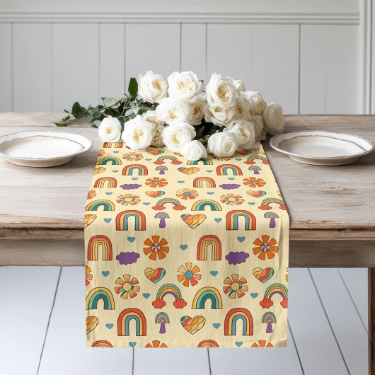 Retro Rainbow Runner 60s Pastel Vibe for Table Lange Tafelloper