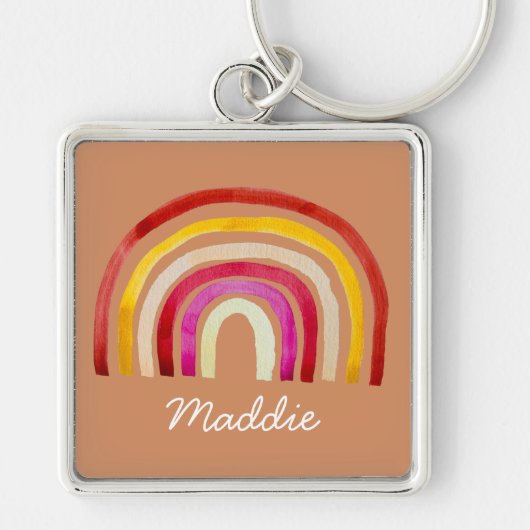 Retro Rainbow schattige waterverf Sleutelhanger (Voorkant)