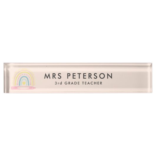 Retro Rainbow Schattigee lerarenbureaunaam bord Naambordje (Voorkant)