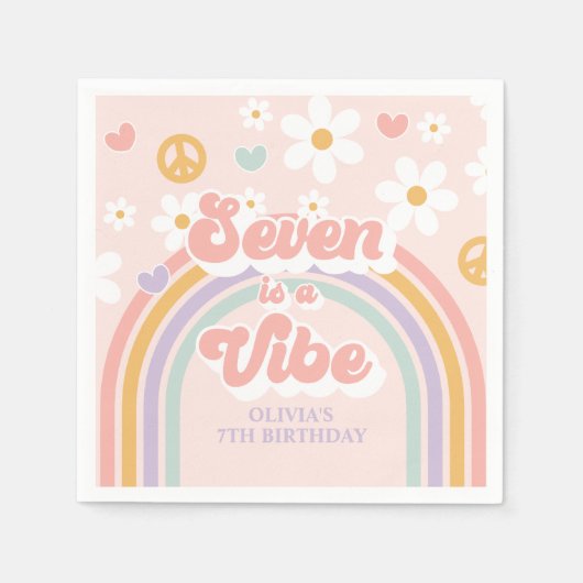 Retro Rainbow Seven is een Vibe 7e verjaardag Servet (Voorkant)