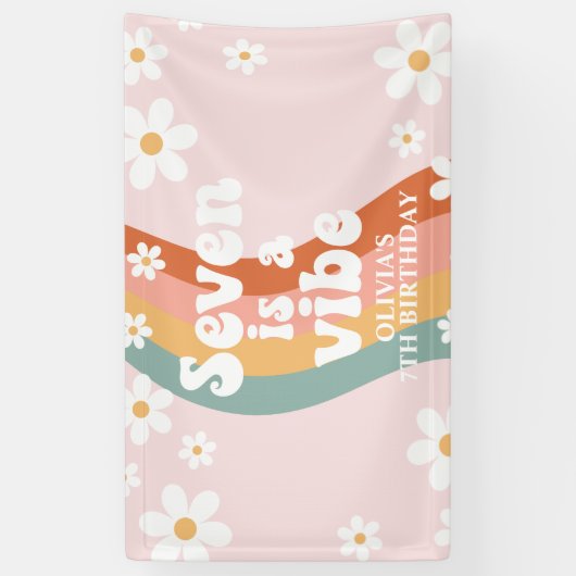 Retro Rainbow Seven is een Vibe Daisy 7TH Spandoek (Verticaal)