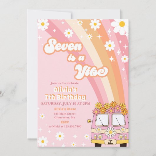 Retro Rainbow Seven is een Vibe Groovy 7e verjaard Kaart (Voorkant)