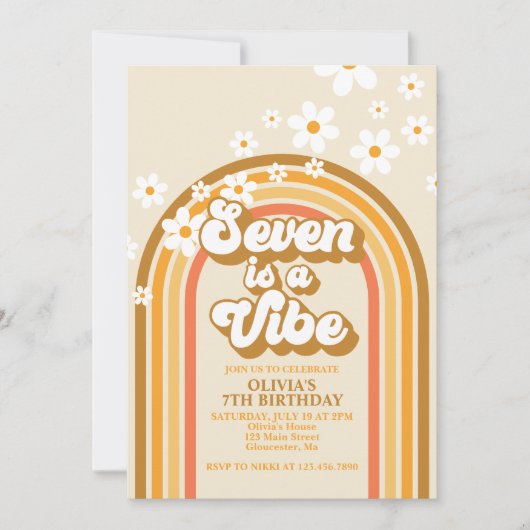 Retro Rainbow Seven is een Vibe Groovy 7e verjaard Kaart (Voorkant)