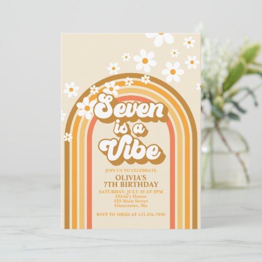 Retro Rainbow Seven is een Vibe Groovy 7e verjaard Kaart (Staand voorkant)
