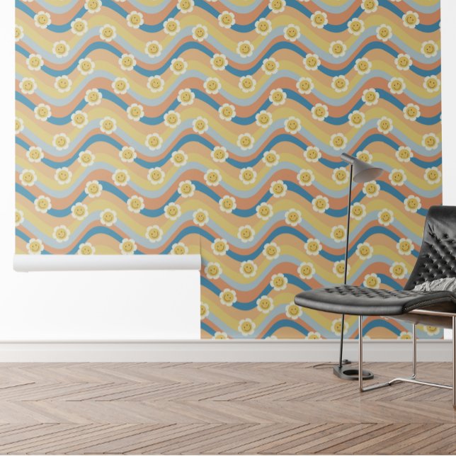 Retro Rainbow Smile gezicht Bloemen Behang (Creator heeft geüpload)