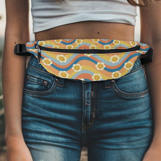 Retro Rainbow Smiley gezicht Bloemen Heuptasje